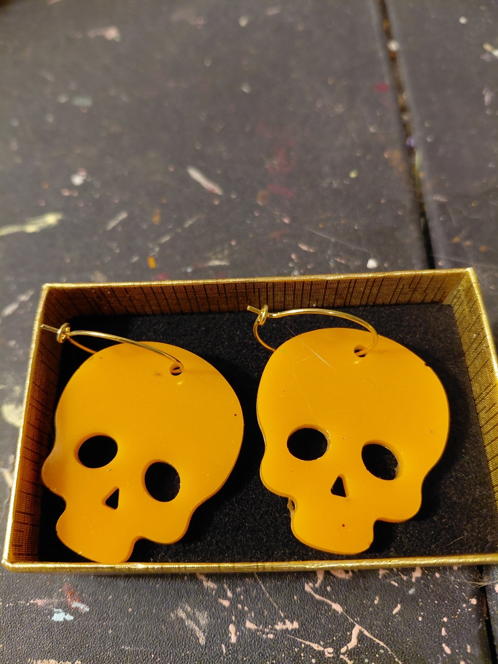 Gold Skull Hoop Earrings - Yellow Skull Dangles